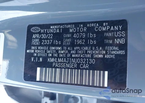 2022 Hyundai Elantra Hybrid Blue from USA, damaged, VIN KMHLM4AJ1NU032130